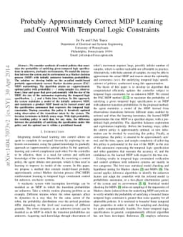 Probably Approximately Correct MDP Learning and Control With Temporal
  Logic Constraints