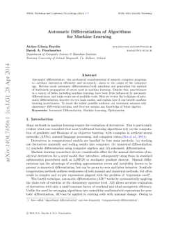 Automatic Differentiation of Algorithms for Machine Learning