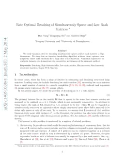 Rate Optimal Denoising of Simultaneously Sparse and Low Rank Matrices