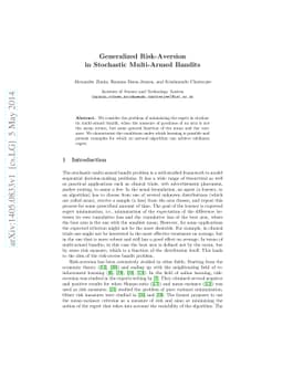 Generalized Risk-Aversion in Stochastic Multi-Armed Bandits