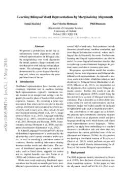 Learning Bilingual Word Representations by Marginalizing Alignments
