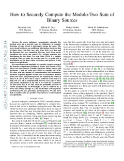How to Securely Compute the Modulo-Two Sum of Binary Sources
