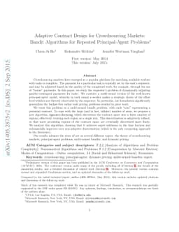 Adaptive Contract Design for Crowdsourcing Markets: Bandit Algorithms
  for Repeated Principal-Agent Problems