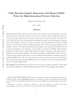 Fully Bayesian Logistic Regression with Hyper-Lasso Priors for
  High-dimensional Feature Selection