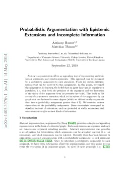 Probabilistic Argumentation with Epistemic Extensions and Incomplete
  Information
