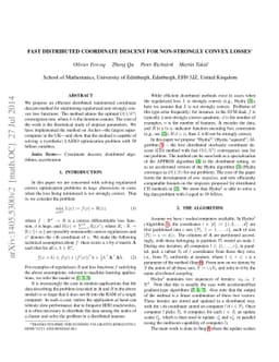 Fast Distributed Coordinate Descent for Non-Strongly Convex Losses