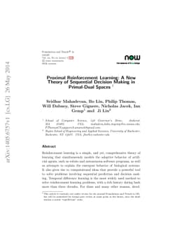 Proximal Reinforcement Learning: A New Theory of Sequential Decision
  Making in Primal-Dual Spaces