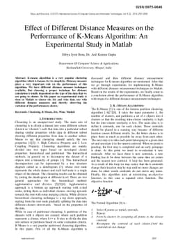 Effect of Different Distance Measures on the Performance of K-Means
  Algorithm: An Experimental Study in Matlab