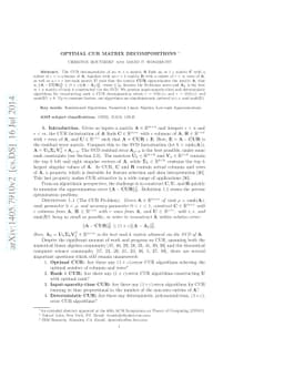 Optimal CUR Matrix Decompositions