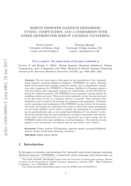 Robust improper maximum likelihood: tuning, computation, and a
  comparison with other methods for robust Gaussian clustering
