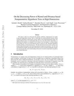 On the Decreasing Power of Kernel and Distance based Nonparametric
  Hypothesis Tests in High Dimensions