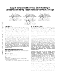 Budget-Constrained Item Cold-Start Handling in Collaborative Filtering
  Recommenders via Optimal Design