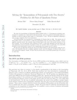 Solving the "Isomorphism of Polynomials with Two Secrets" Problem for
  all Pairs of Quadratic Forms