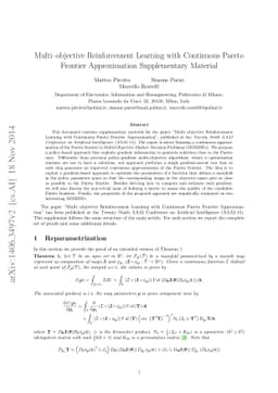 Multi-objective Reinforcement Learning with Continuous Pareto Frontier
  Approximation Supplementary Material