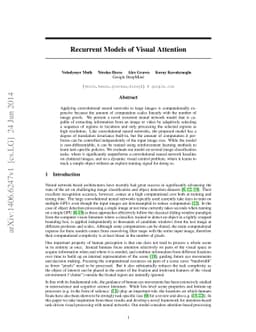Recurrent Models of Visual Attention