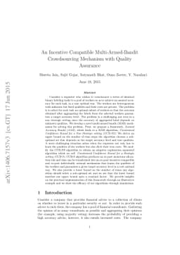 An Incentive Compatible Multi-Armed-Bandit Crowdsourcing Mechanism with
  Quality Assurance
