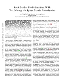 Stock Market Prediction from WSJ: Text Mining via Sparse Matrix
  Factorization