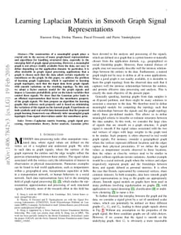 Learning Laplacian Matrix in Smooth Graph Signal Representations