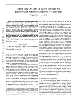Identifying Outliers in Large Matrices via Randomized Adaptive
  Compressive Sampling