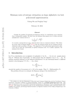 Minimax rates of entropy estimation on large alphabets via best
  polynomial approximation