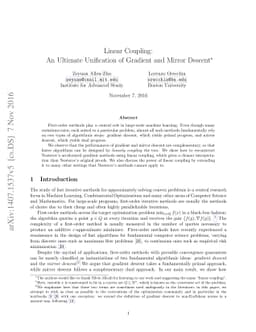 Linear Coupling: An Ultimate Unification of Gradient and Mirror Descent