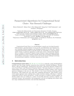 Parameterized Algorithmics for Computational Social Choice: Nine
  Research Challenges