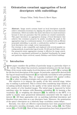 Orientation covariant aggregation of local descriptors with embeddings