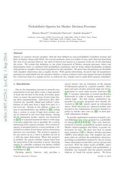 Probabilistic Opacity for Markov Decision Processes