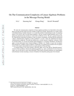 On The Communication Complexity of Linear Algebraic Problems in the
  Message Passing Model