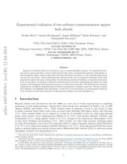 Experimental evaluation of two software countermeasures against fault
  attacks