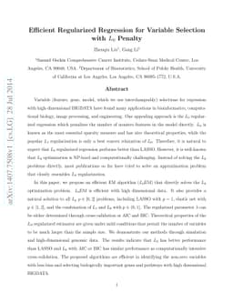 Efficient Regularized Regression for Variable Selection with L0 Penalty