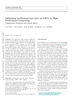 Optimizing performance per watt on GPUs in High Performance Computing:
  temperature, frequency and voltage effects