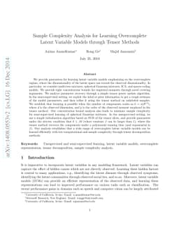 Sample Complexity Analysis for Learning Overcomplete Latent Variable
  Models through Tensor Methods