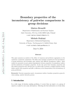 Boundary properties of the inconsistency of pairwise comparisons in
  group decisions