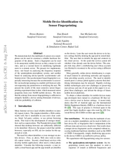 Mobile Device Identification via Sensor Fingerprinting