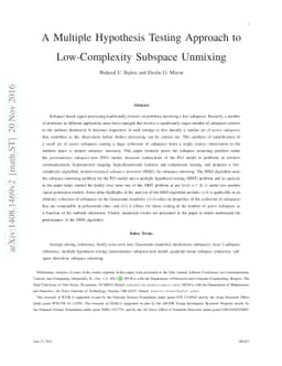 A Multiple Hypothesis Testing Approach to Low-Complexity Subspace
  Unmixing