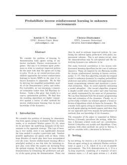 Probabilistic inverse reinforcement learning in unknown environments