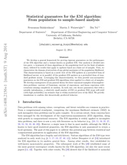 Statistical guarantees for the EM algorithm: From population to
  sample-based analysis