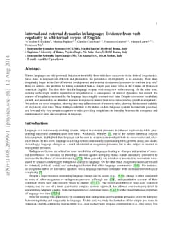 Internal and external dynamics in language: Evidence from verb
  regularity in a historical corpus of English