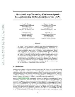 First-Pass Large Vocabulary Continuous Speech Recognition using
  Bi-Directional Recurrent DNNs