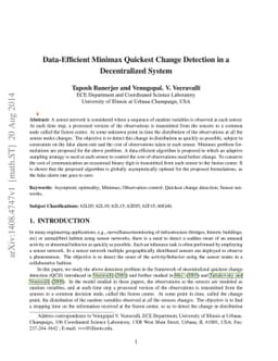 Data-Efficient Minimax Quickest Change Detection in a Decentralized
  System
