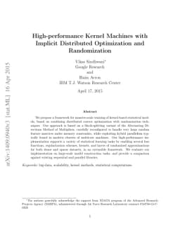 High-performance Kernel Machines with Implicit Distributed Optimization
  and Randomization