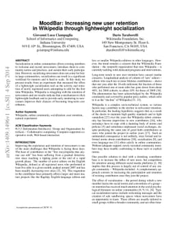 MoodBar: Increasing new user retention in Wikipedia through lightweight
  socialization
