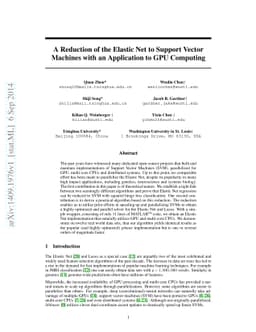 A Reduction of the Elastic Net to Support Vector Machines with an
  Application to GPU Computing
