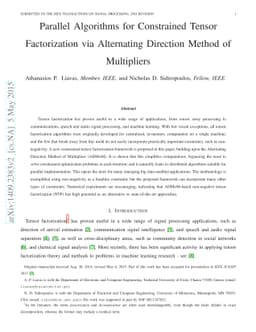 Parallel Algorithms for Constrained Tensor Factorization via the
  Alternating Direction Method of Multipliers