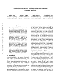 Exploiting Social Network Structure for Person-to-Person Sentiment
  Analysis
