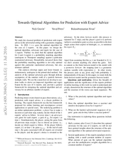 Towards Optimal Algorithms for Prediction with Expert Advice
