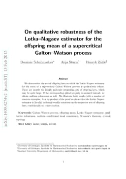 On qualitative robustness of the Lotka--Nagaev estimator for the
  offspring mean of a supercritical Galton--Watson process