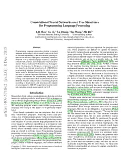 Convolutional Neural Networks over Tree Structures for Programming
  Language Processing