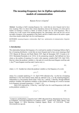 The meaning-frequency law in Zipfian optimization models of
  communication